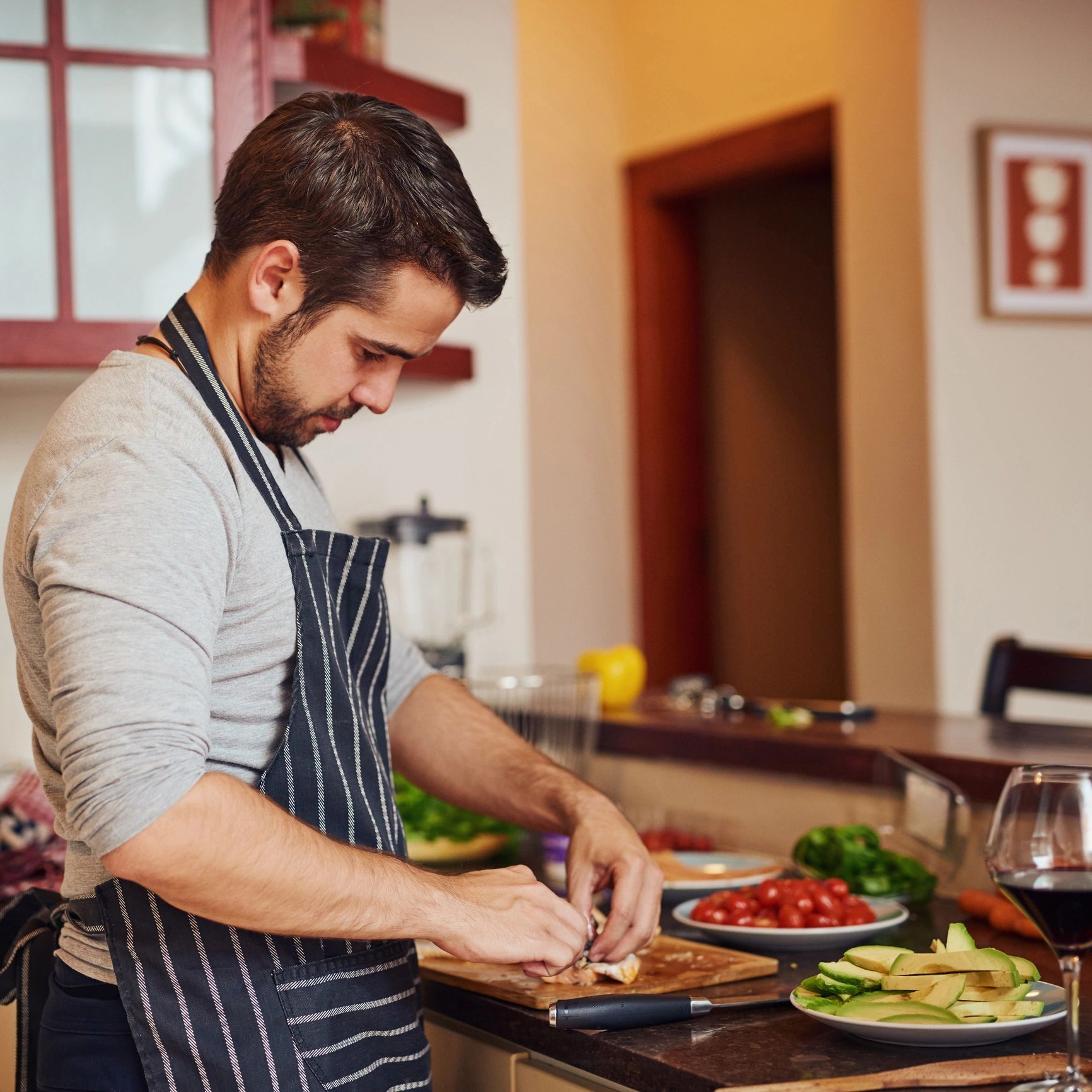 Chef chopping vegetables during food preparation